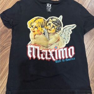 Maximos Black Kids T-Shirt with Angel Graphic‎